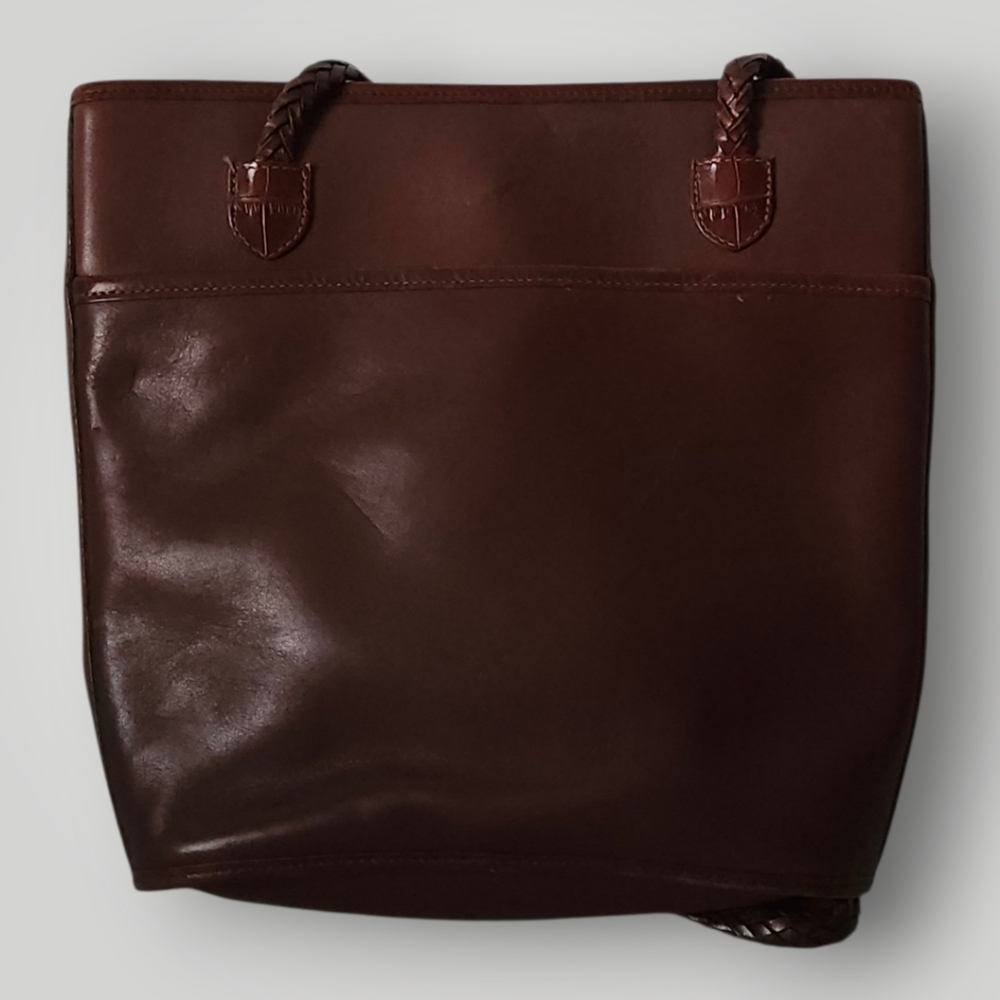 Brighton Leather Shoulder Tote Bag Brown Croc Embossed Trim Braided Straps Heart - Picture 3 of 12